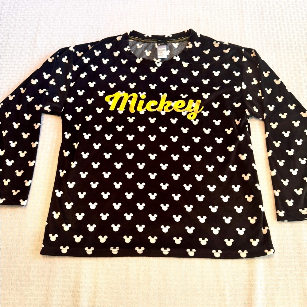 Disney Mickey Mouse Pajama Top Black Gold Foil‎ Long Sleeve Shirt Small 4-6